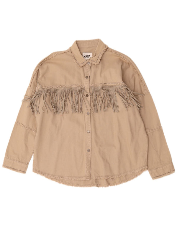 Zara Femme Chemise En Jean Oversize UK 6 XS Coton Beige