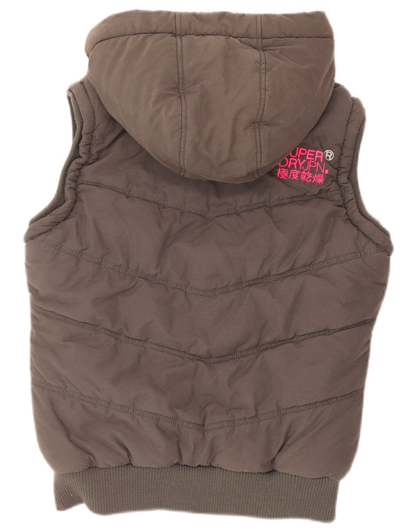 Superdry Veste de ski rembourrée à capuche pour femme UK 14 Gris moyen Fair Isle Cotton