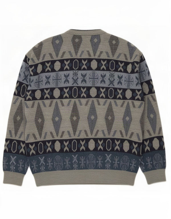 vintage Mens Cardigan Pull 2XL Gris Géométrique