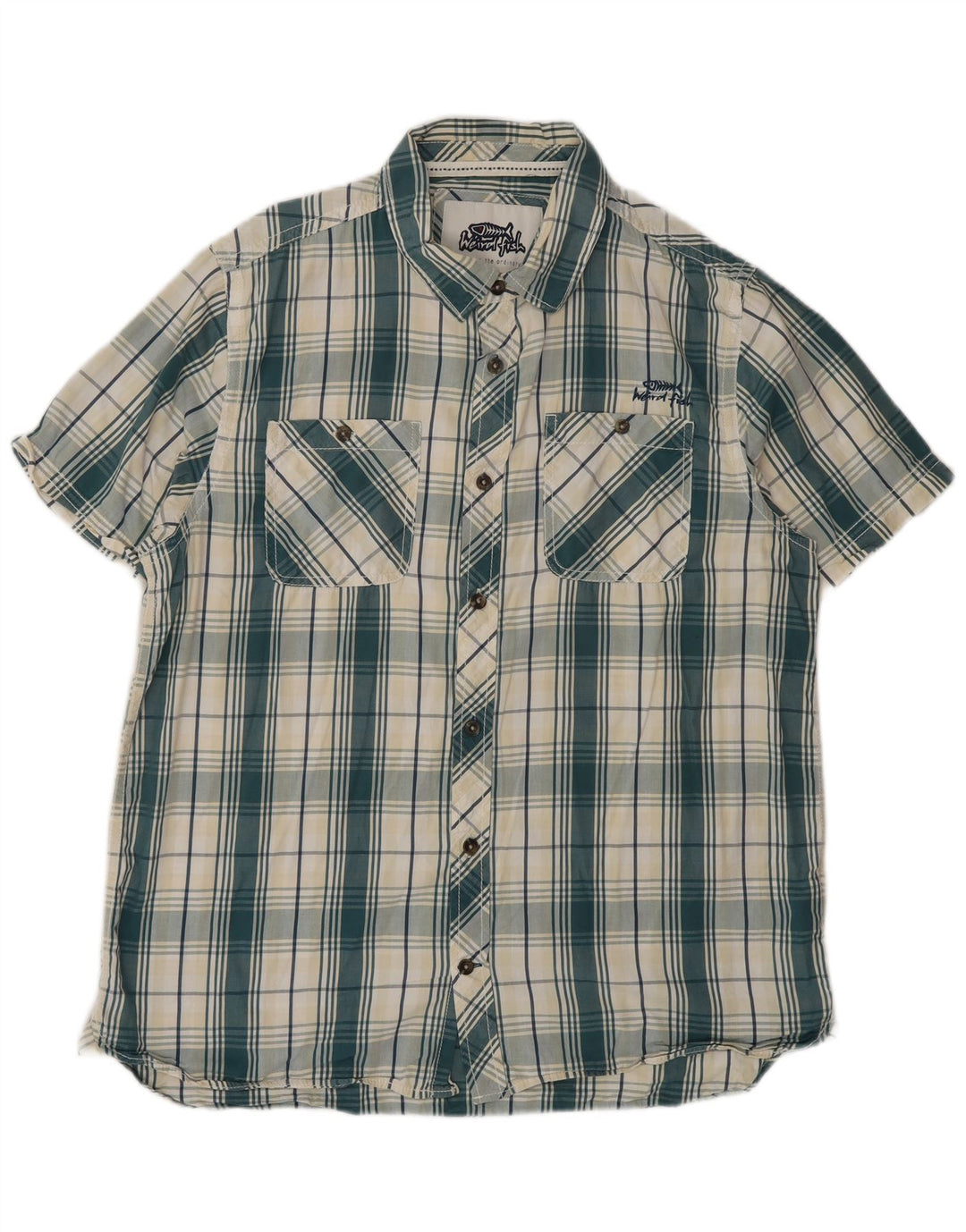Weird Fish Chemise à manches courtes pour homme en coton à carreaux verts