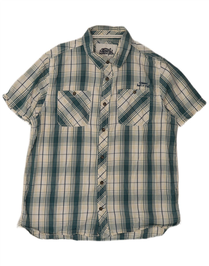 Weird Fish Chemise à manches courtes pour homme en coton à carreaux verts