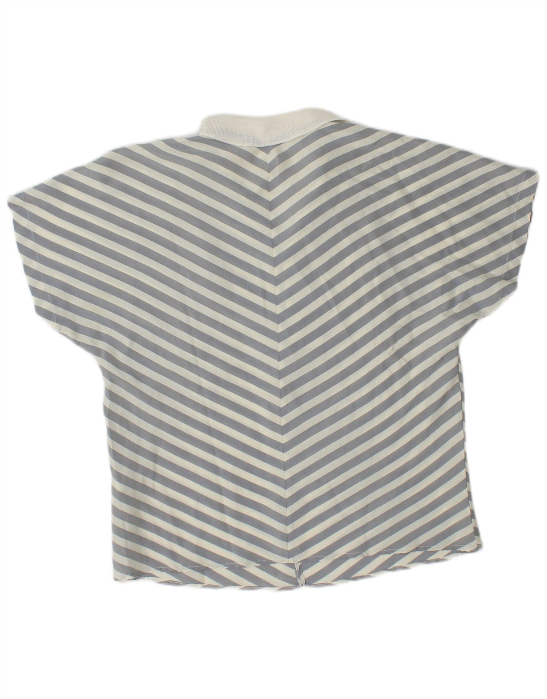 vintage Femmes Manches Courtes Pull Chemise Blouse UK 14 Gris Moyen Rayé