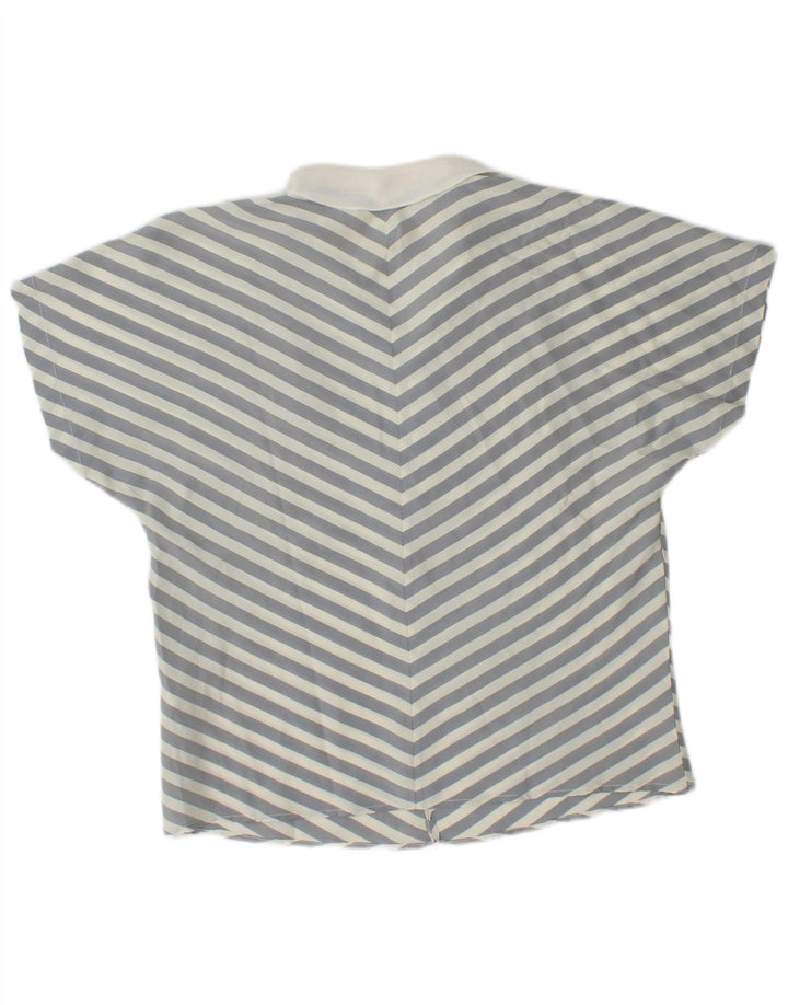 vintage Femmes Manches Courtes Pull Chemise Blouse UK 14 Gris Moyen Rayé