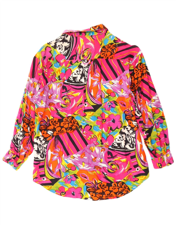 VINTAGE Chemisier Chemise Femme UK 16 Grande Rayonne Florale Multicolore