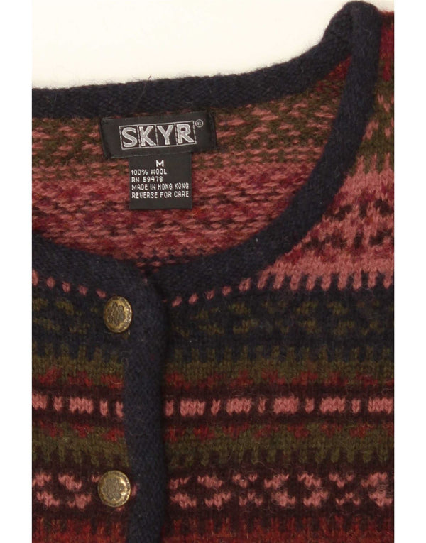 vintage Womens Cardigan Sweater UK 14 Moyen Multicolore Fair Isle Wool