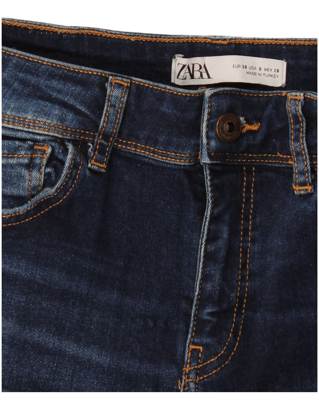 Zara Jean court effet vieilli pour femme EU 38 Small W28 L26 Bleu marine