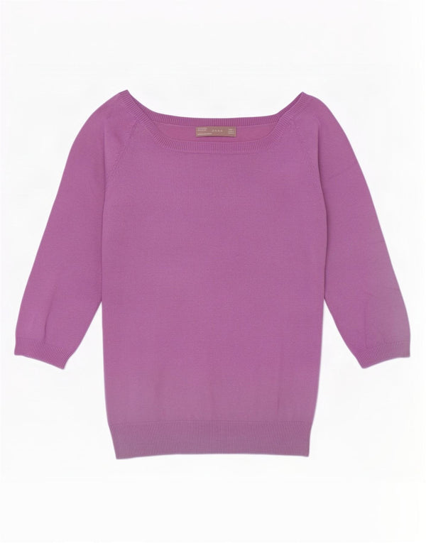 Zara Pull court à manches 3/4 et col bateau pour femme UK 10 Small Violet