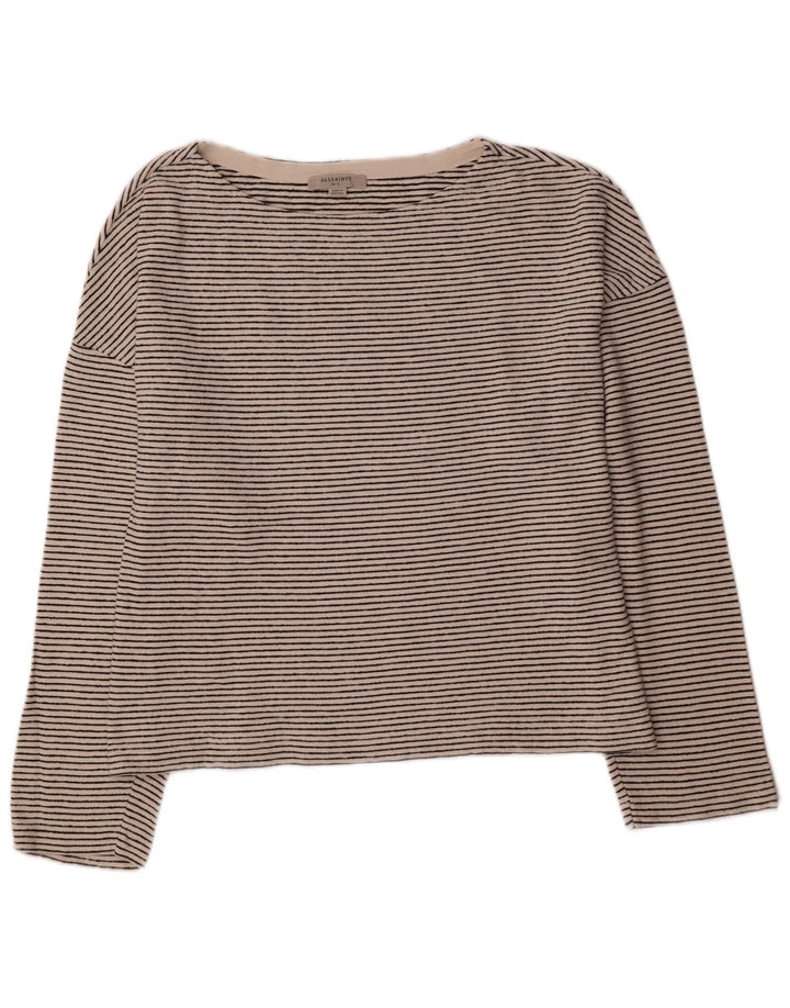 All Saints Haut court à manches longues pour femme UK 44 Medium Off White Rayé