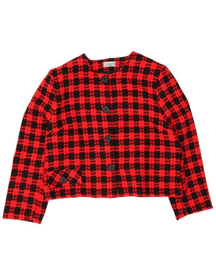 VINTAGE Femmes Crop 4 Bouton Blazer Veste UK 18 XL Red Check