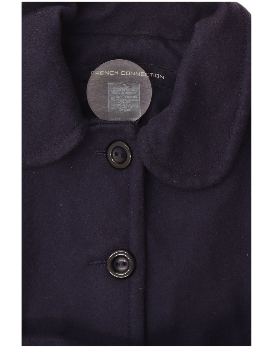 FRENCH CONNECTION Manteau Princesse Femme UK 10 Petite Laine Bleu Marine