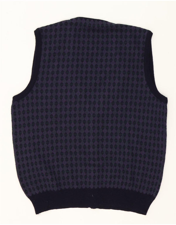 vintage Mens Cardigan sans manches Pull Moyen Violet Géométrique