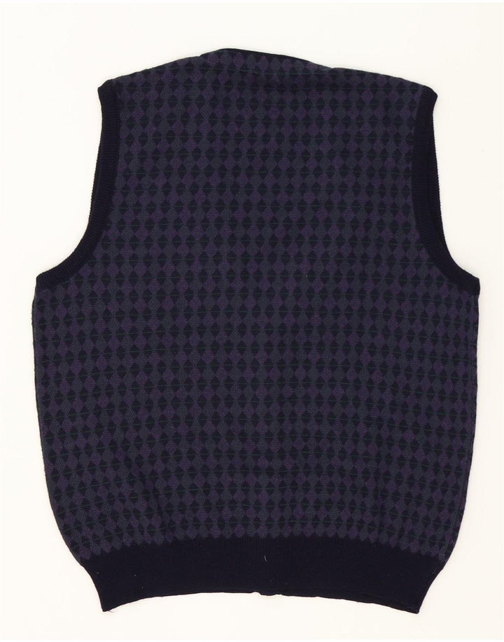 vintage Mens Cardigan sans manches Pull Moyen Violet Géométrique
