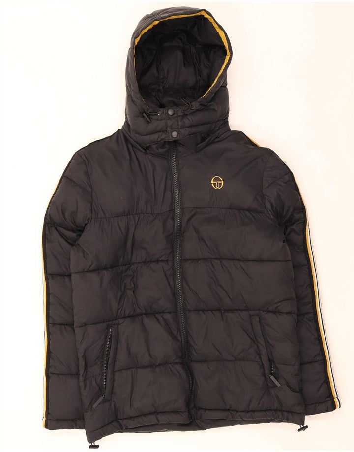 Sergio Tacchini Veste matelassée à capuche pour homme UK 40 Large Noir Nylon