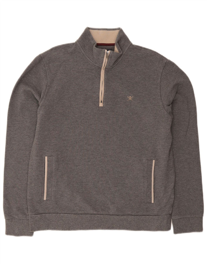Hackett Sweat-shirt à col zippé pour homme, coupe classique, gris moyen, en coton