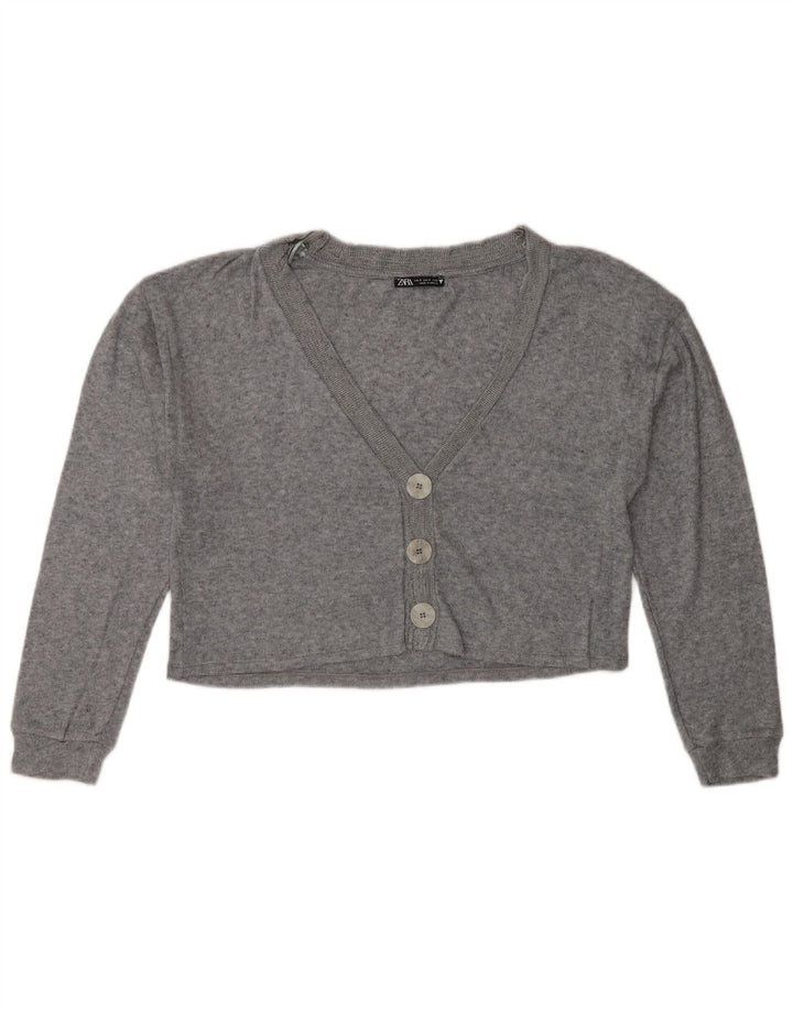 Zara Womens Crop Oversize Cardigan Pull UK 10 Petit Gris