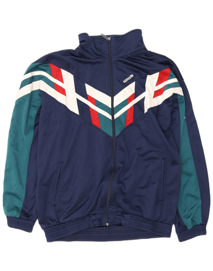vintage Mens Survêtement Top Veste 2XL Bleu Marine Colourblock Polyester
