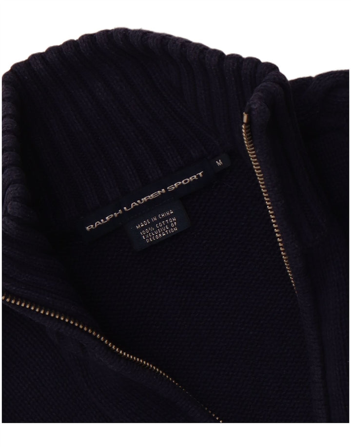 RALPH LAUREN Pull Cardigan Femme UK 12 Coton Bleu Marine Moyen