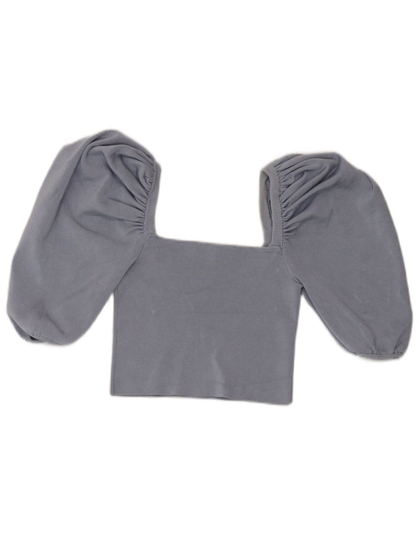 Zara Femmes Crop Off Épaule Top UK 8 Small Bleu Viscose