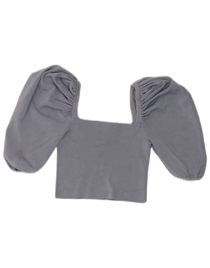 Zara Femmes Crop Off Épaule Top UK 8 Small Bleu Viscose