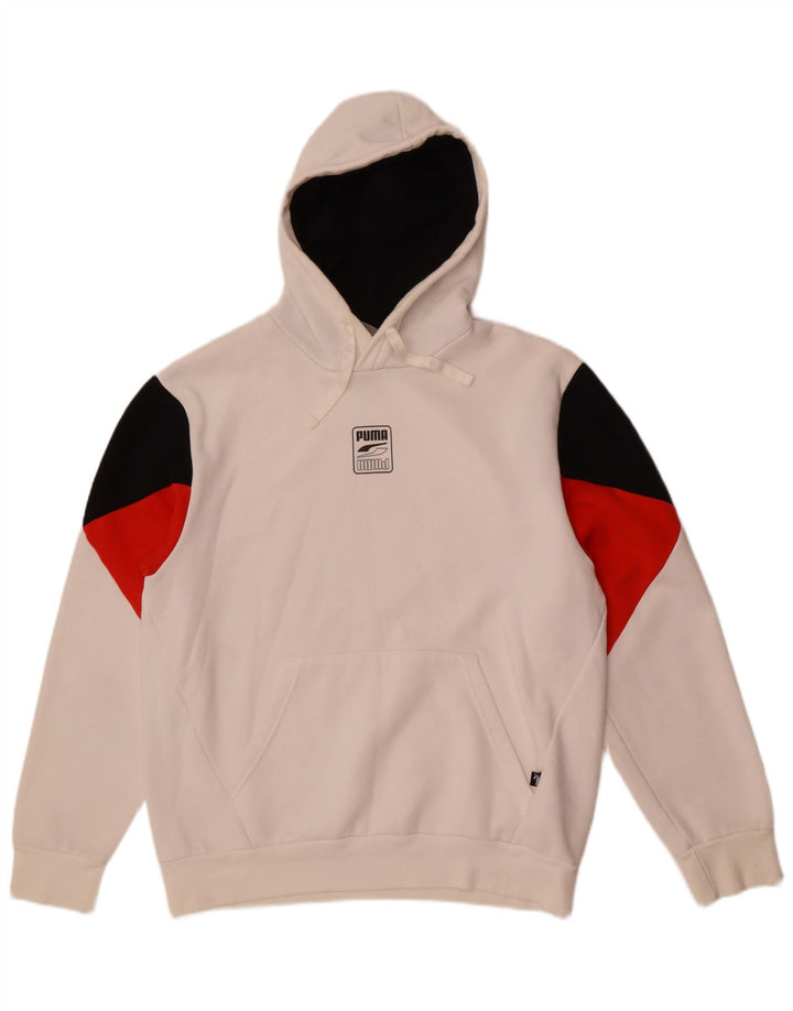 Puma Pull à capuche en coton color block pour homme Blanc moyen