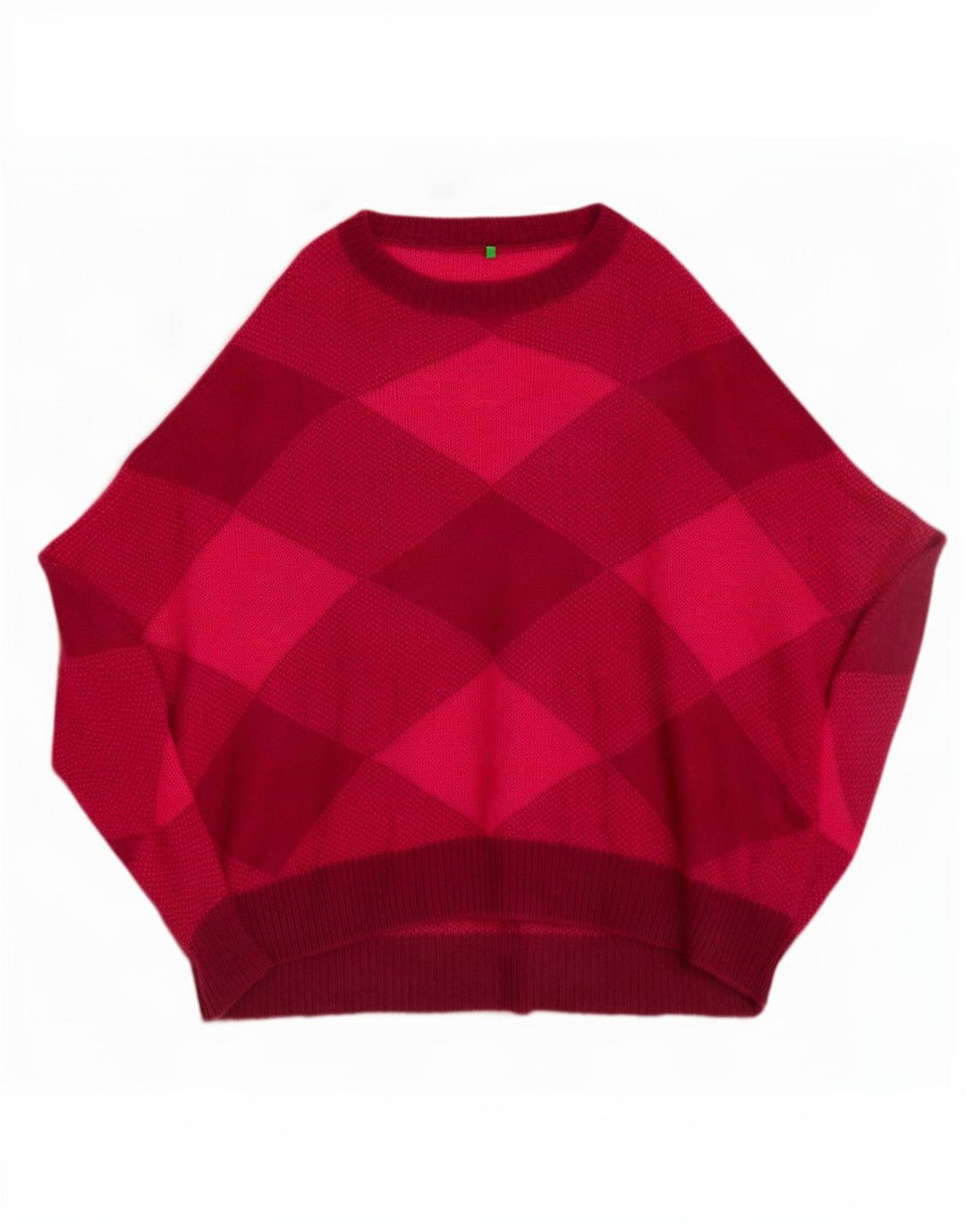 Benetton Pull Poncho Oversize Femme Taille Unique Rose Argyle/Diamant