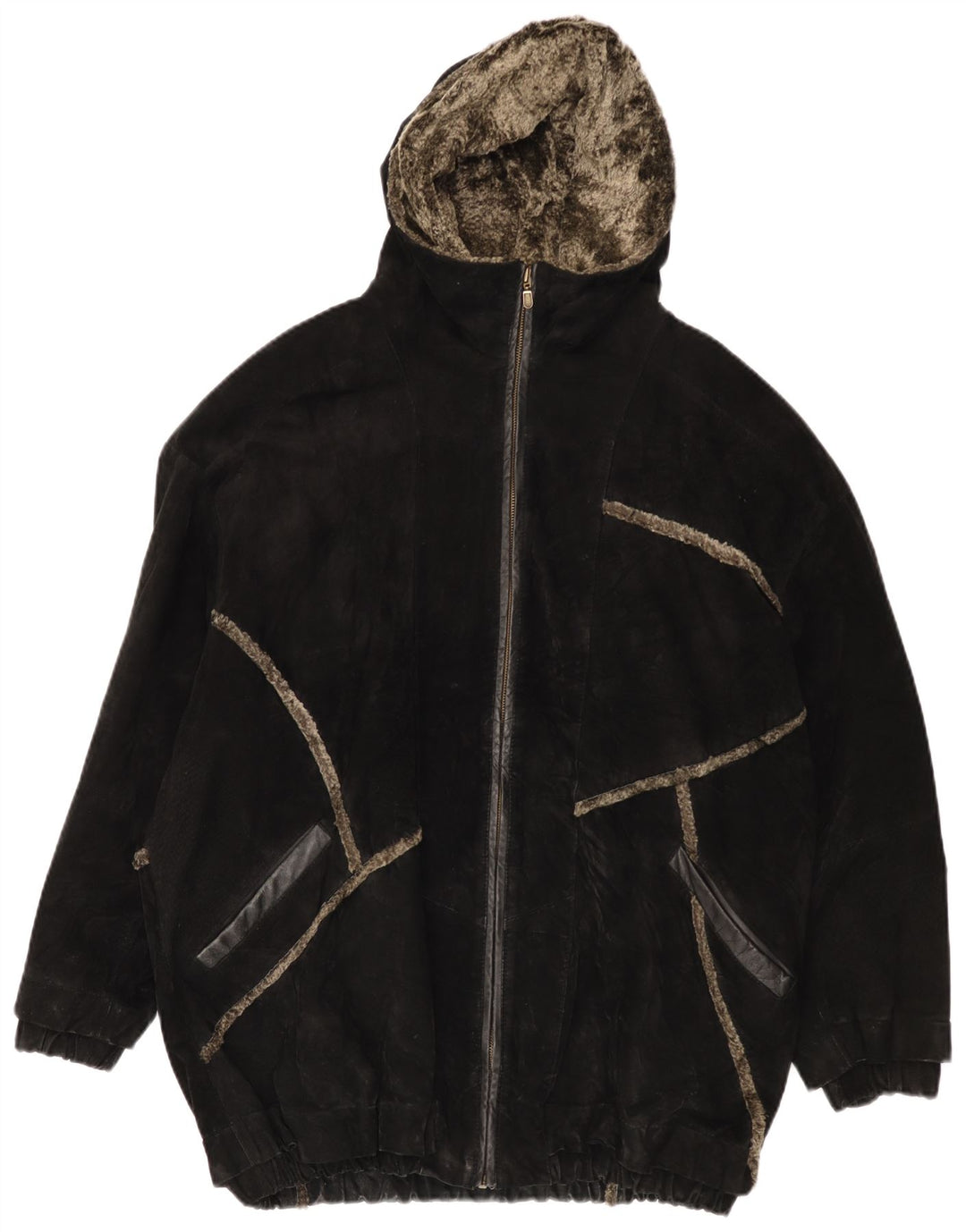 GIORGIO MOBIANI Veste à capuche en daim pour homme UK 44 2XL Cuir noir