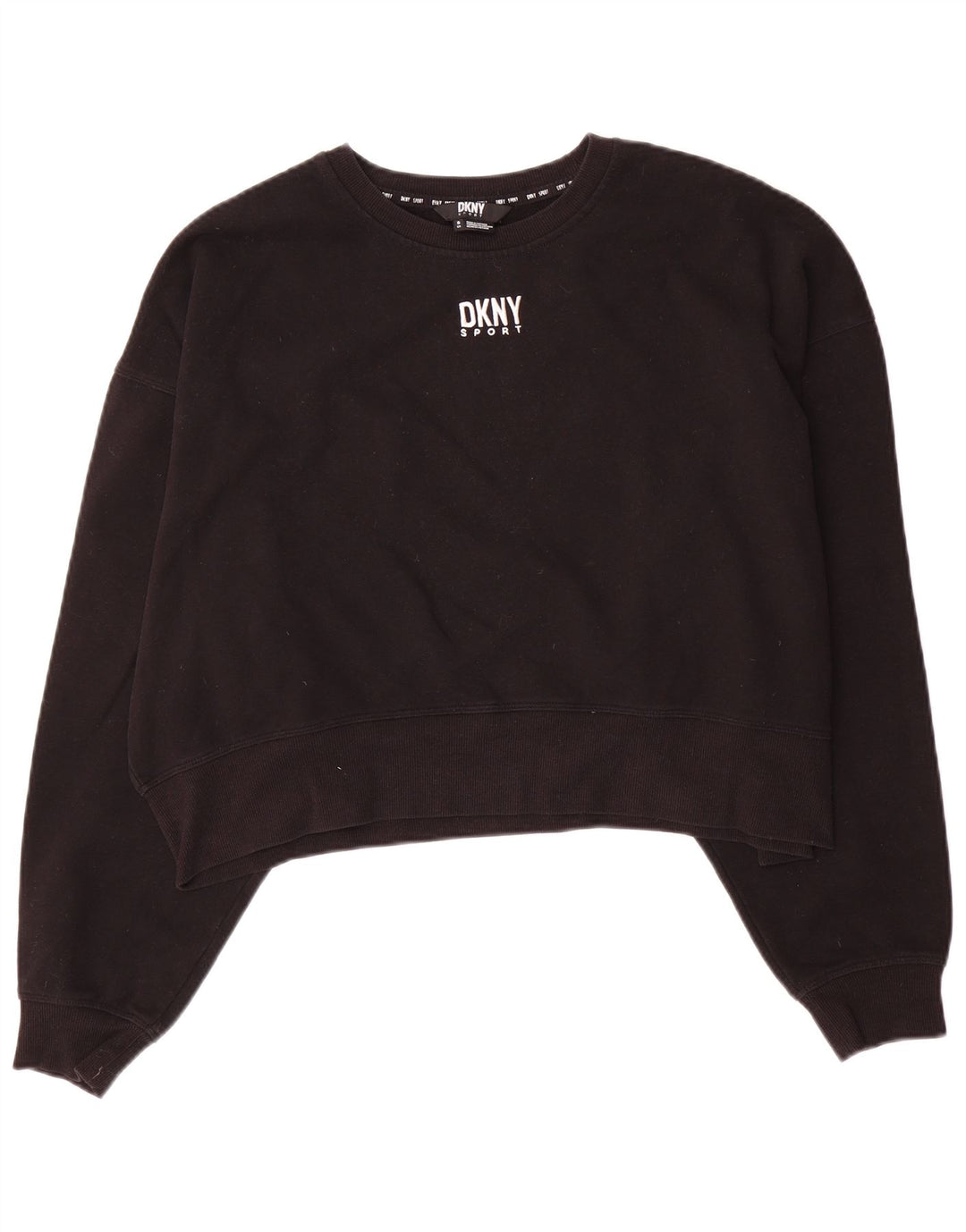 Dkny Sweat-shirt court surdimensionné pour femme UK 10 Petit coton noir