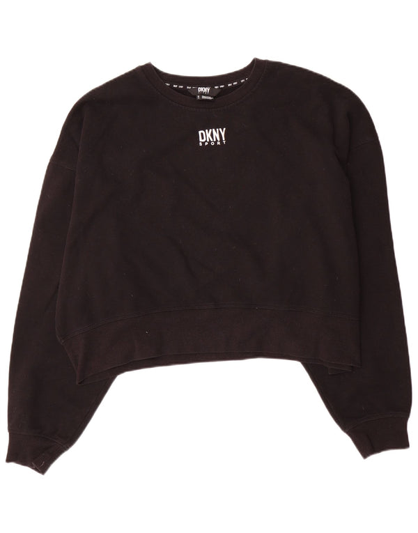 Dkny Sweat-shirt court surdimensionné pour femme UK 10 Petit coton noir