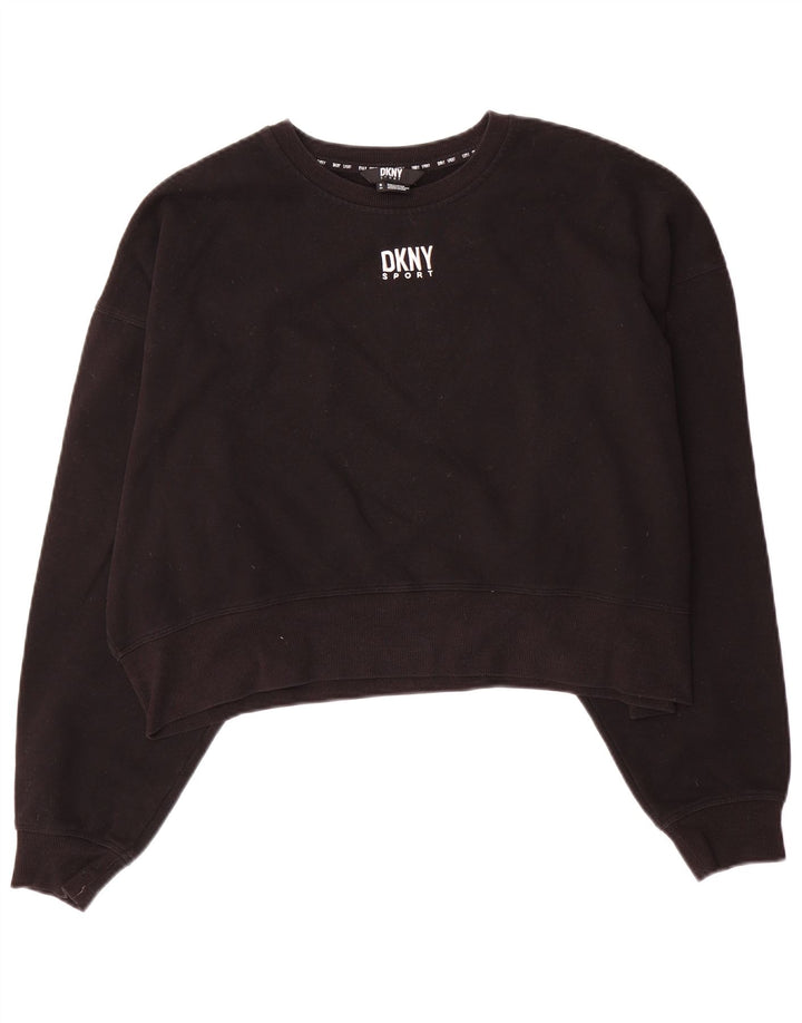 Dkny Sweat-shirt court surdimensionné pour femme UK 10 Petit coton noir