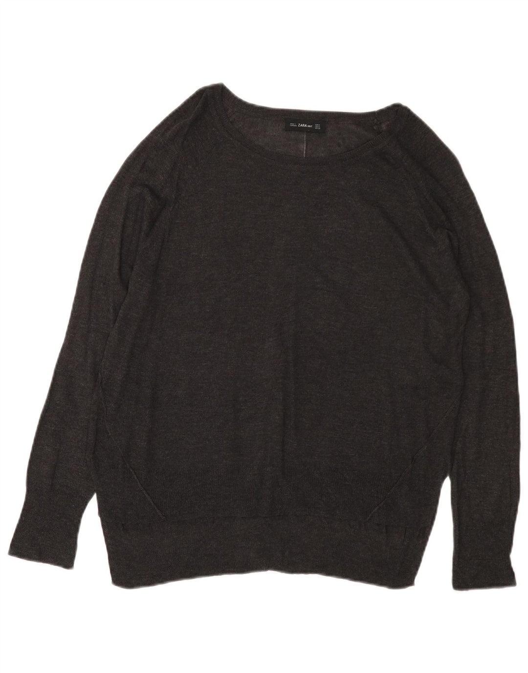 ZARA Femme Pull Col Bateau UK 14 Gris Moyen Viscose
