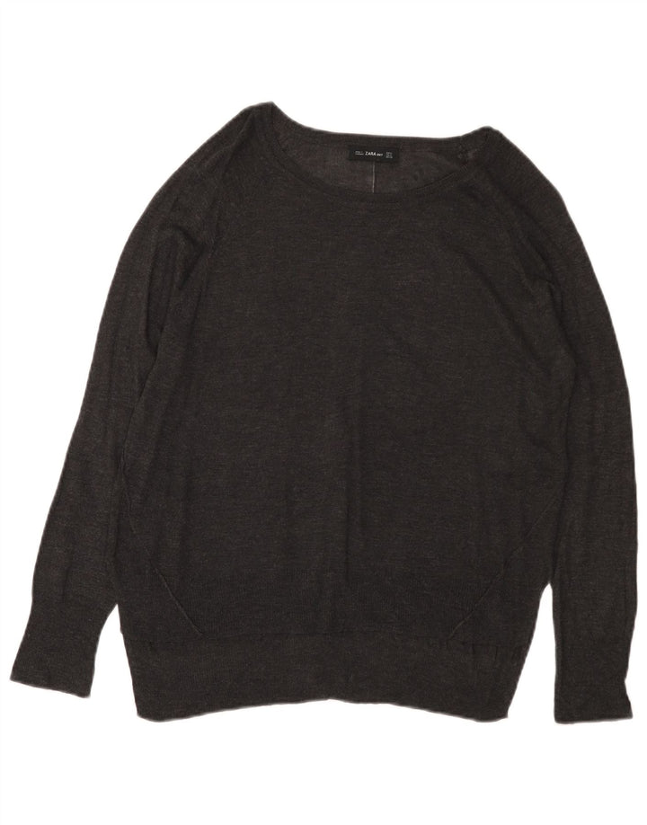 ZARA Femme Pull Col Bateau UK 14 Gris Moyen Viscose