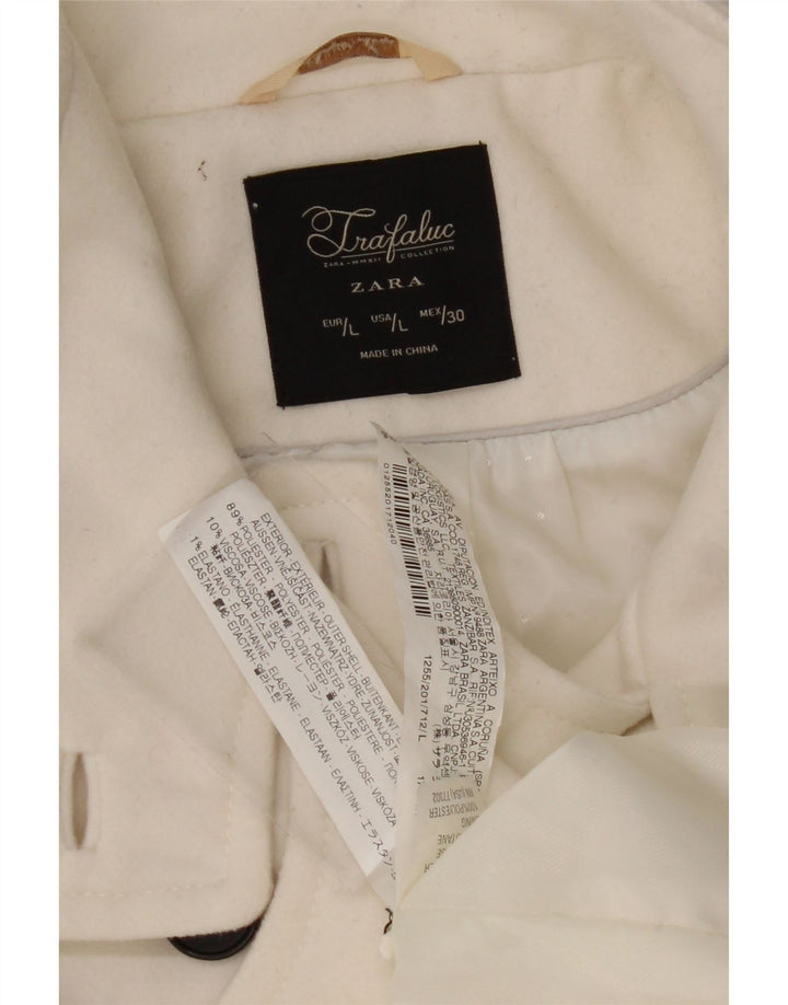 ZARA Manteau croisé pour femme UK 14 Large Blanc Polyester