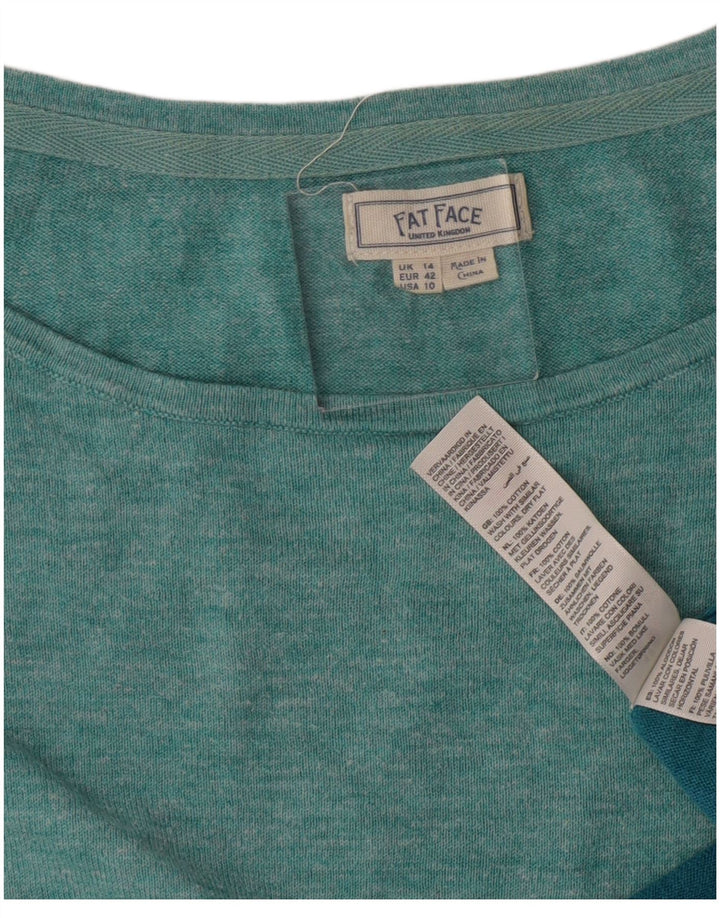 Fat Face Haut à Manches Longues pour Femme UK 14 Grand Coton Colorblock Turquoise