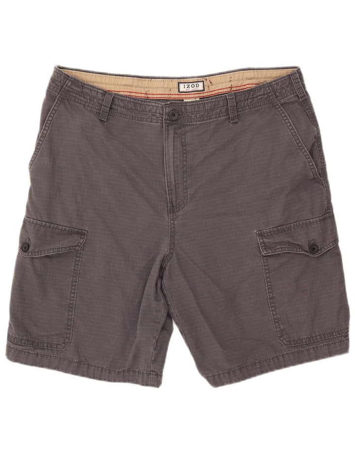 Izod Short Cargo Homme W34 Grand Coton Rayé Gris