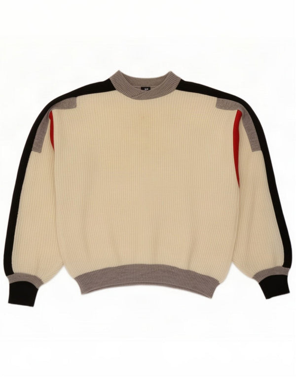 Vintage Pull col roulé pour homme Large Blanc Colourblock