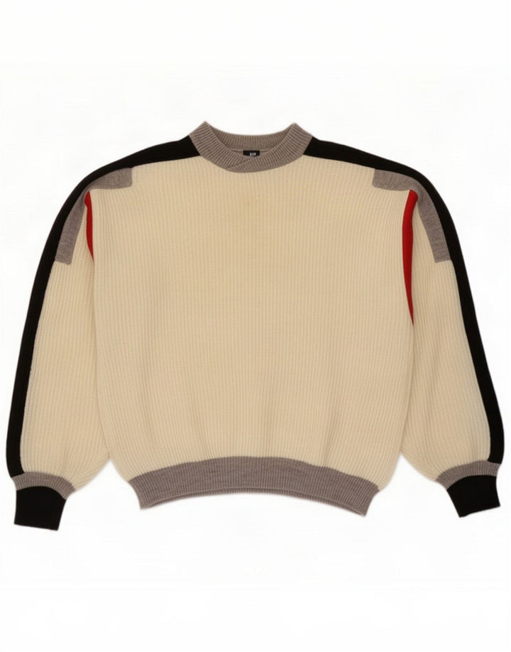 Vintage Pull col roulé pour homme Large Blanc Colourblock
