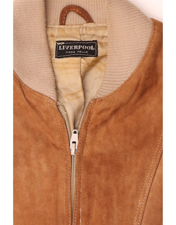 Liverpool Veste Bomber en Daim pour Homme UK 38 Cuir Colorblock Marron Moyen