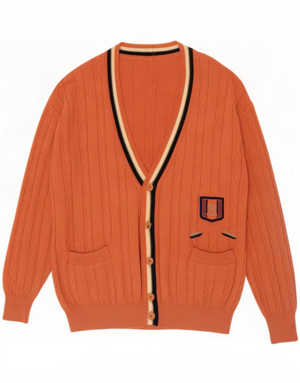 vintage Mens Regular Fit Cardigan Pull IT 48 Moyen Orange Laine Rétro