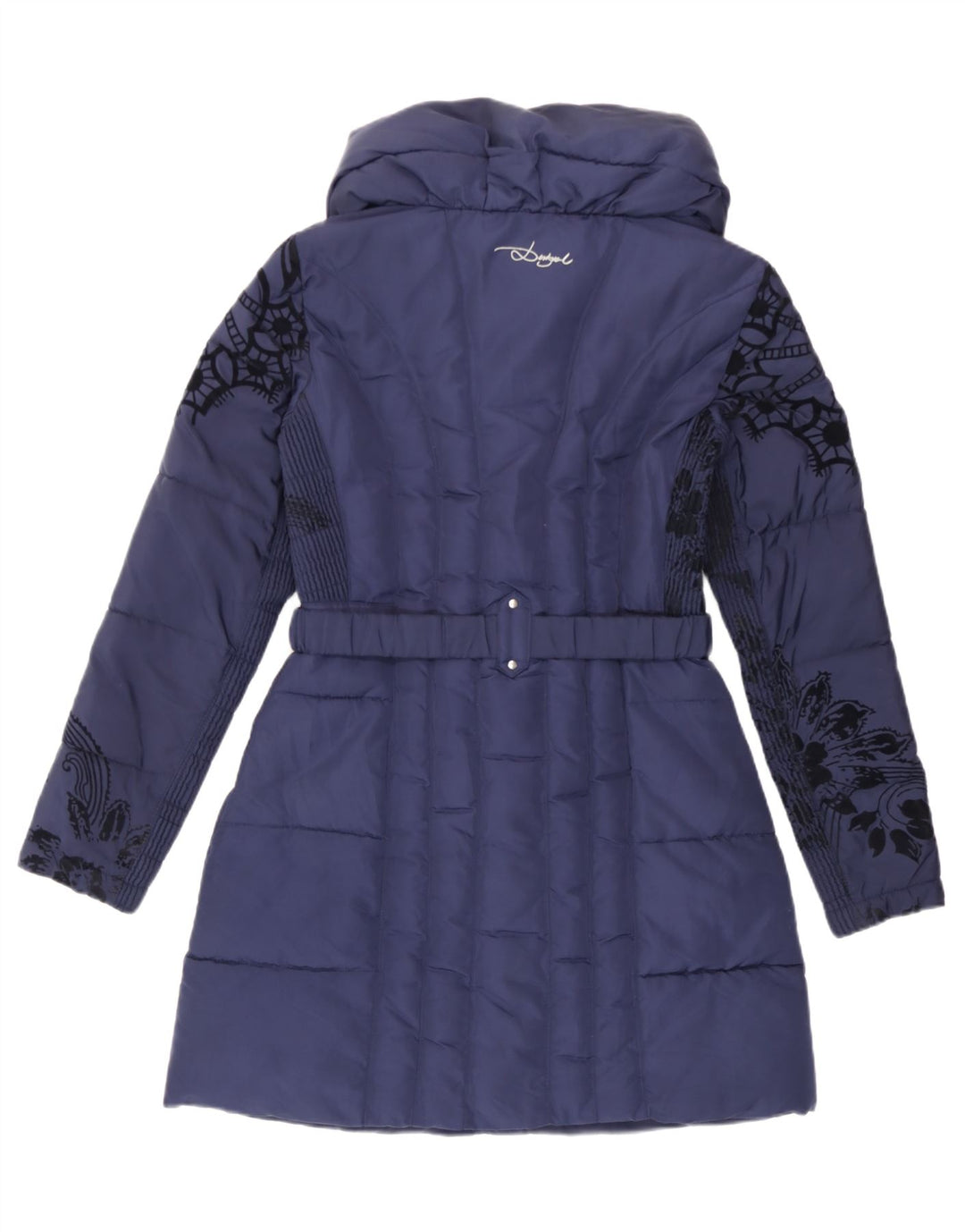 Desigual Manteau Rembourré Femme EU 38 Moyen Bleu Marine Floral Polyester