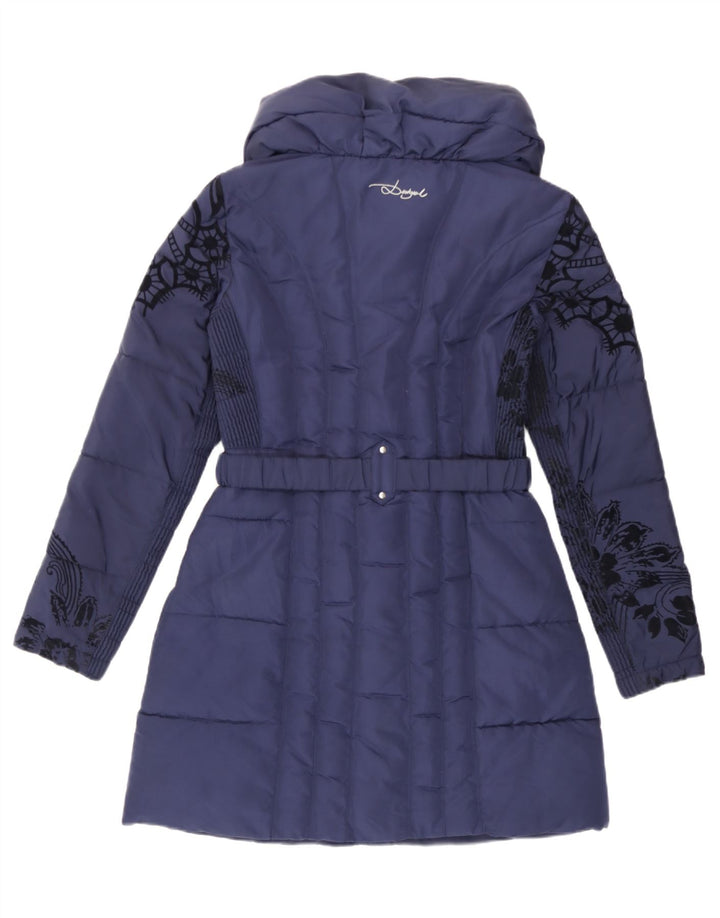 Desigual Manteau Rembourré Femme EU 38 Moyen Bleu Marine Floral Polyester
