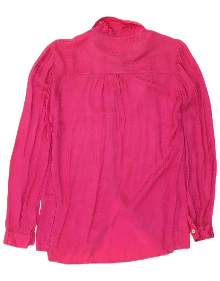 Chemisier chemise femme vintage UK 12 pied-de-poule rose moyen