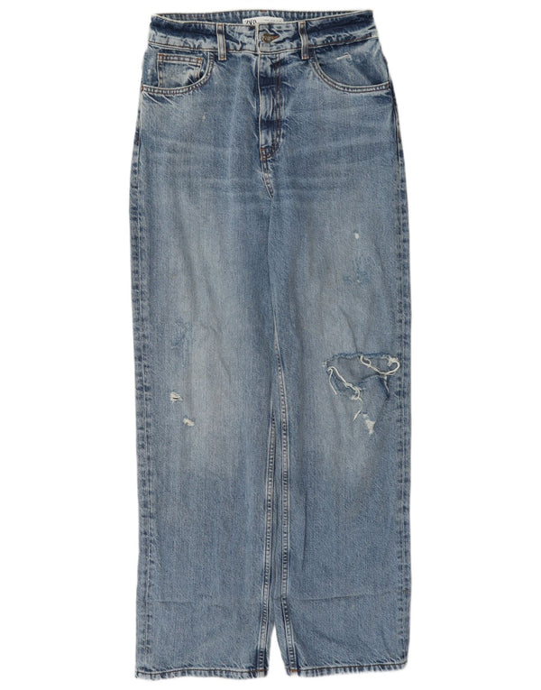 Zara Jean droit taille haute pour femme EU 40 Medium W30 L31 Bleu
