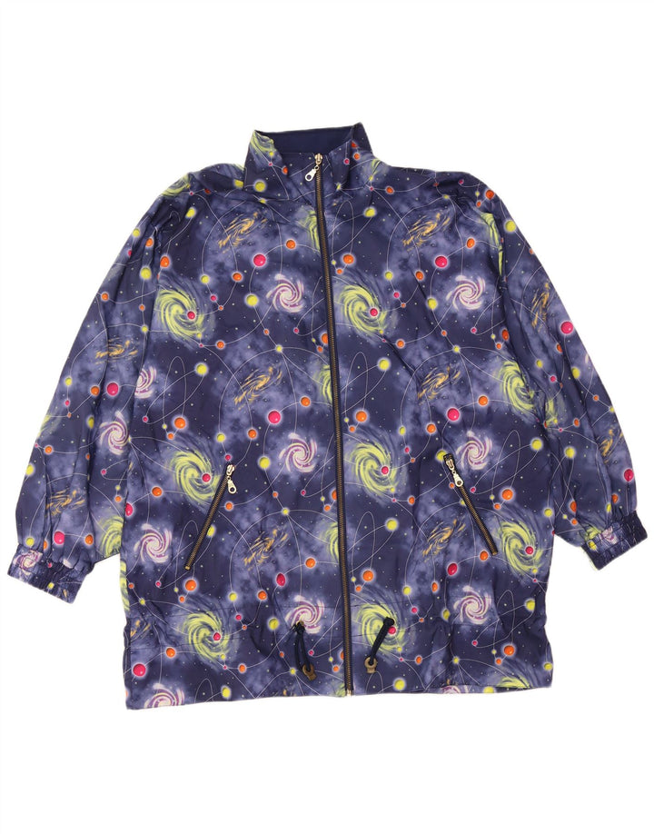 VINTAGE Veste bomber surdimensionnée à motif abstrait pour femme UK 18 XL Bleu