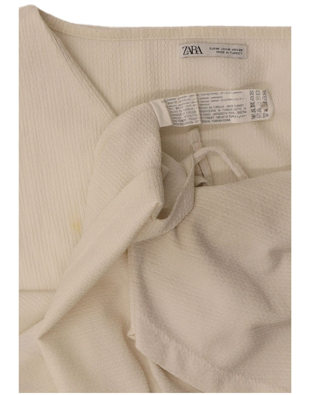 ZARA Womens Front Tie Crop Blouse Top UK 14 Medium White Polyester