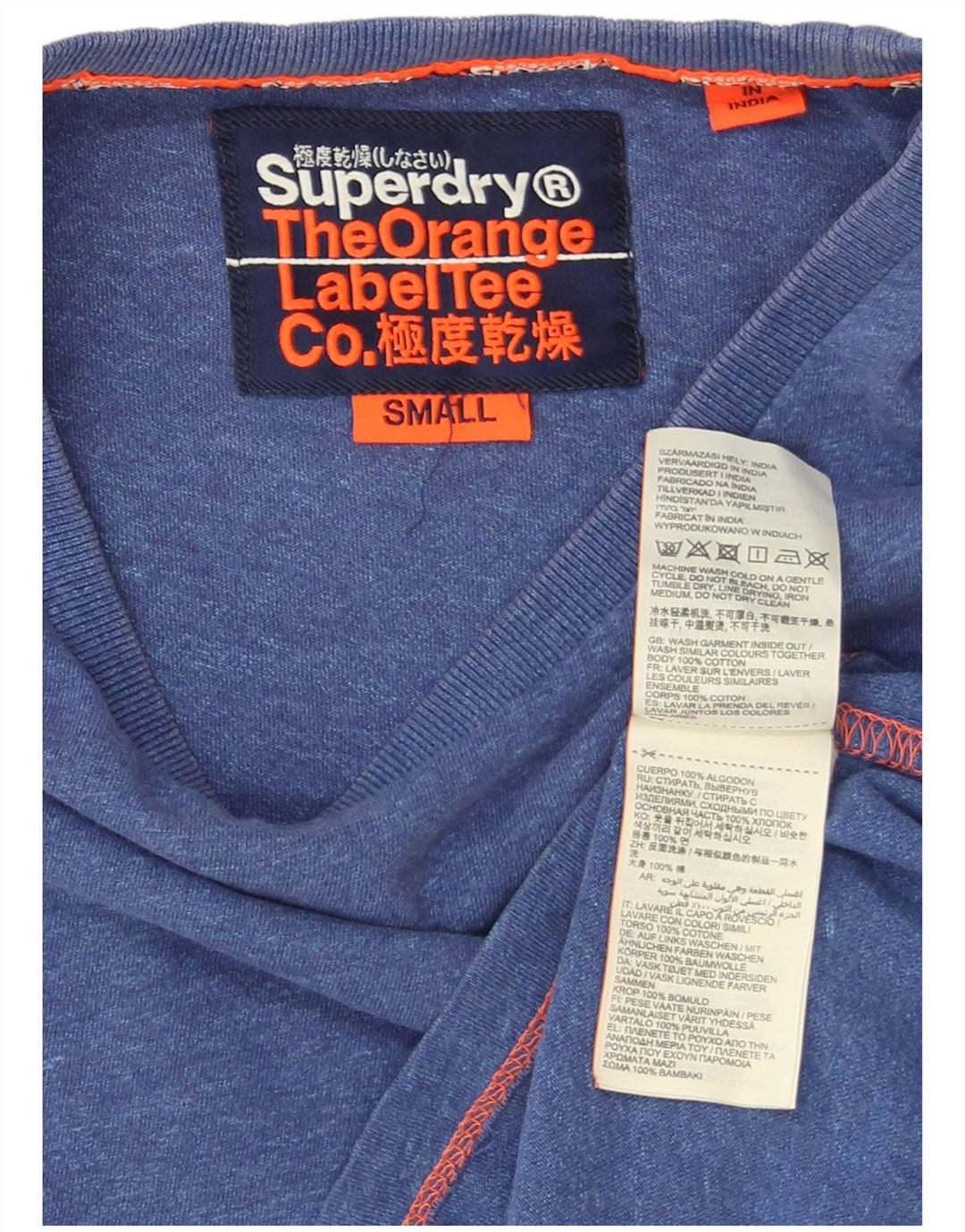Superdry Homme T-Shirt Top Small Bleu Moucheté Coton