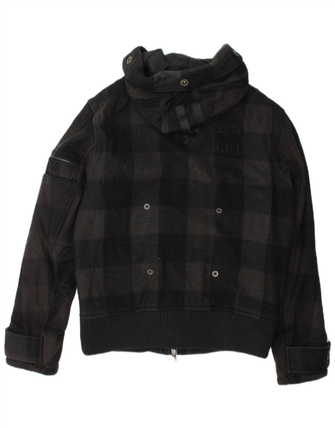 G-Star Veste bomber à capuche pour homme UK 40 Large laine à carreaux noirs
