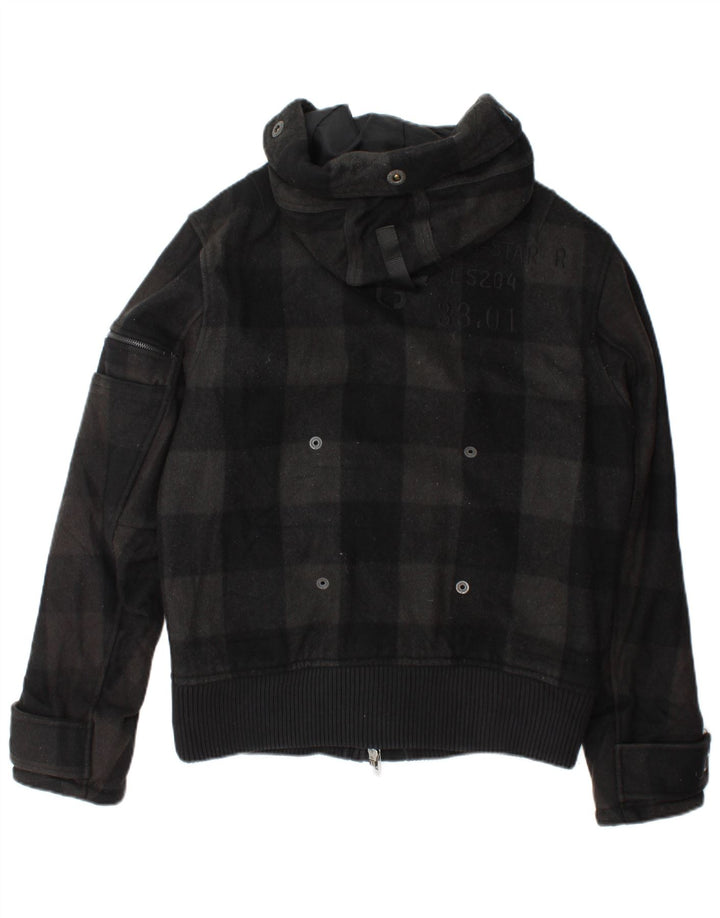G-Star Veste bomber à capuche pour homme UK 40 Large laine à carreaux noirs