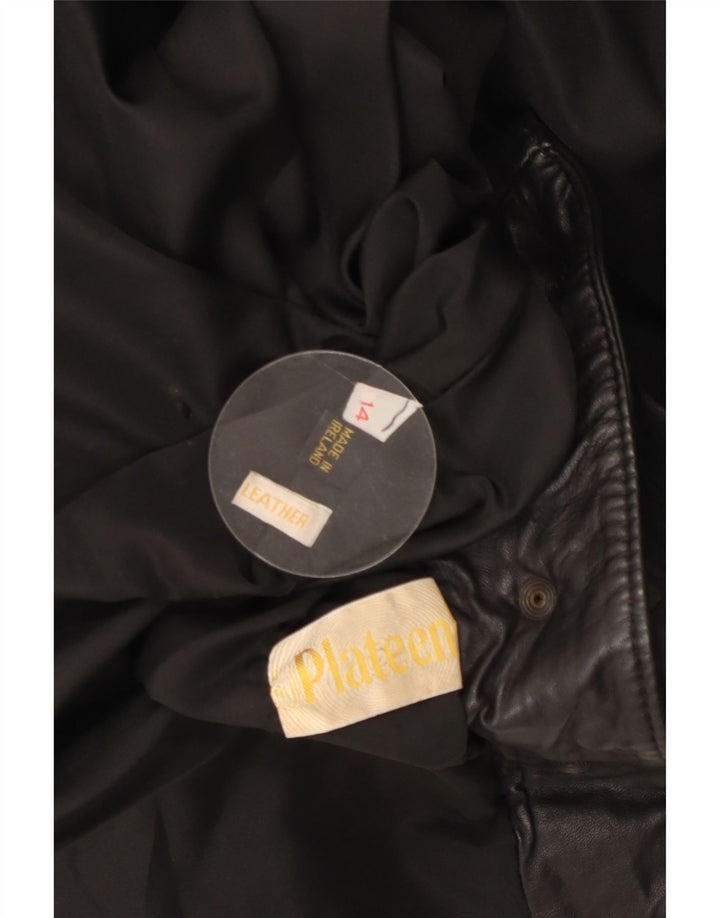 VINTAGE Veste en cuir surdimensionnée femme UK 14 Grand cuir noir