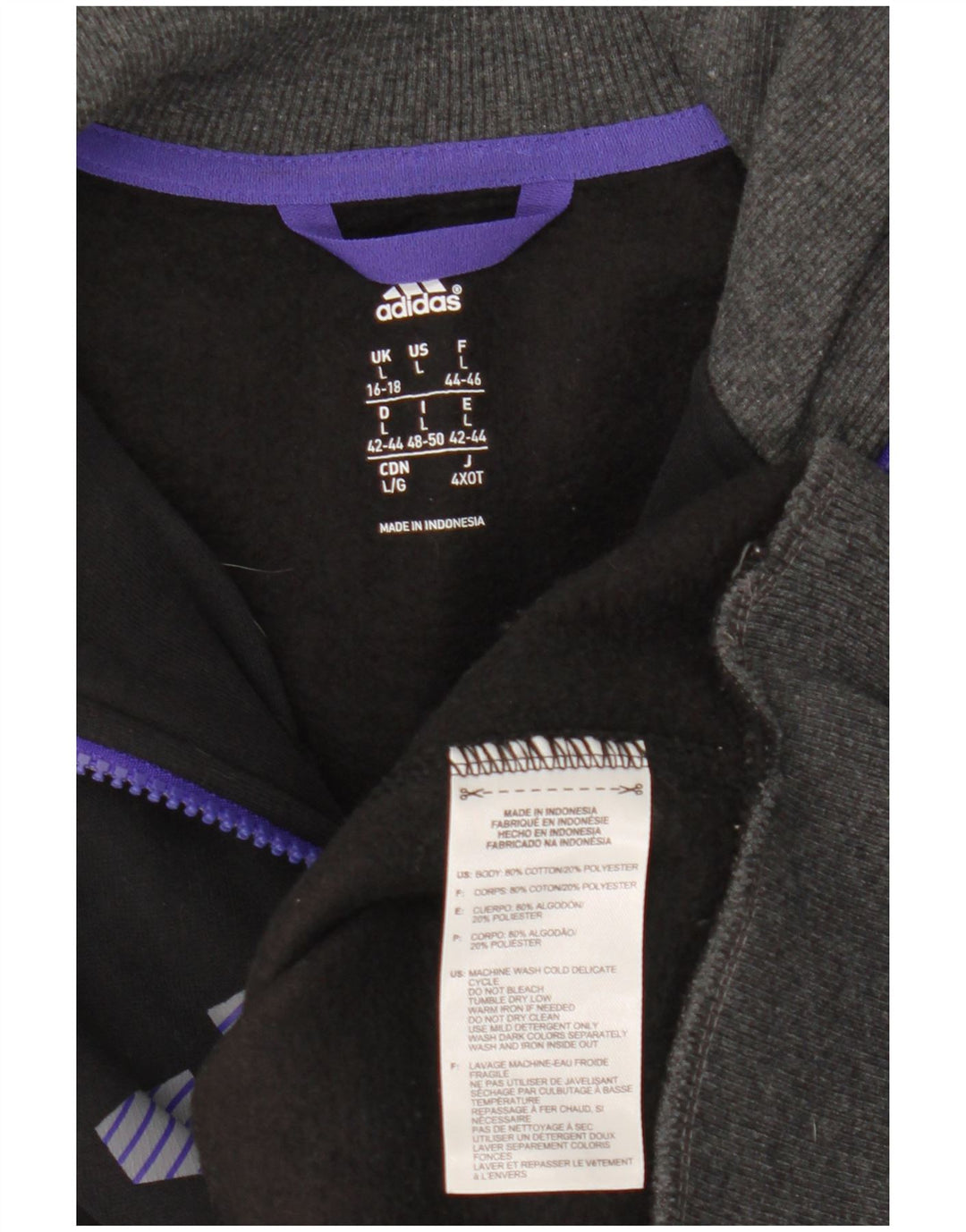 ADIDAS Sweat-shirt graphique à col zippé pour femme UK 16/18 Large Noir