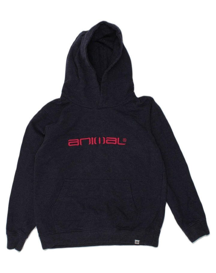 ANIMAL Girls Graphic Hoodie Jumper 9-10 Years Navy Blue Cotton | Vintage Animal | Thrift | Second-Hand Animal | Used Clothing | Messina Hembry 
